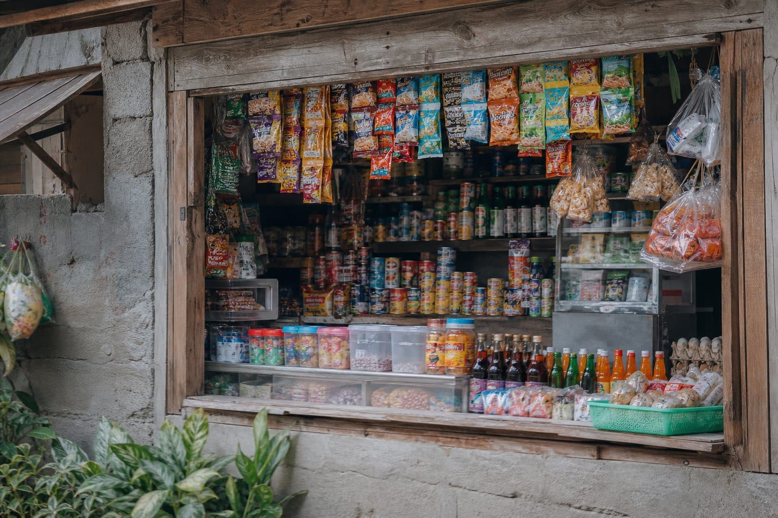 A neighborhood sari-sari store stocked with snacks, drinks, and daily essentials
